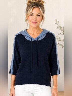 Autumn Cashmere 100% Pure Cashmere Colorblock Hoodie High Low Sweater Luxury